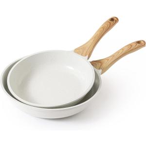 SENSARTE Nonstick Frying Pan Skillets, White Ceramic Coating Omelette Pans, Healthy Cookware Chef's Pan, PTFE & PFAS Free (9.5+11 Inch)