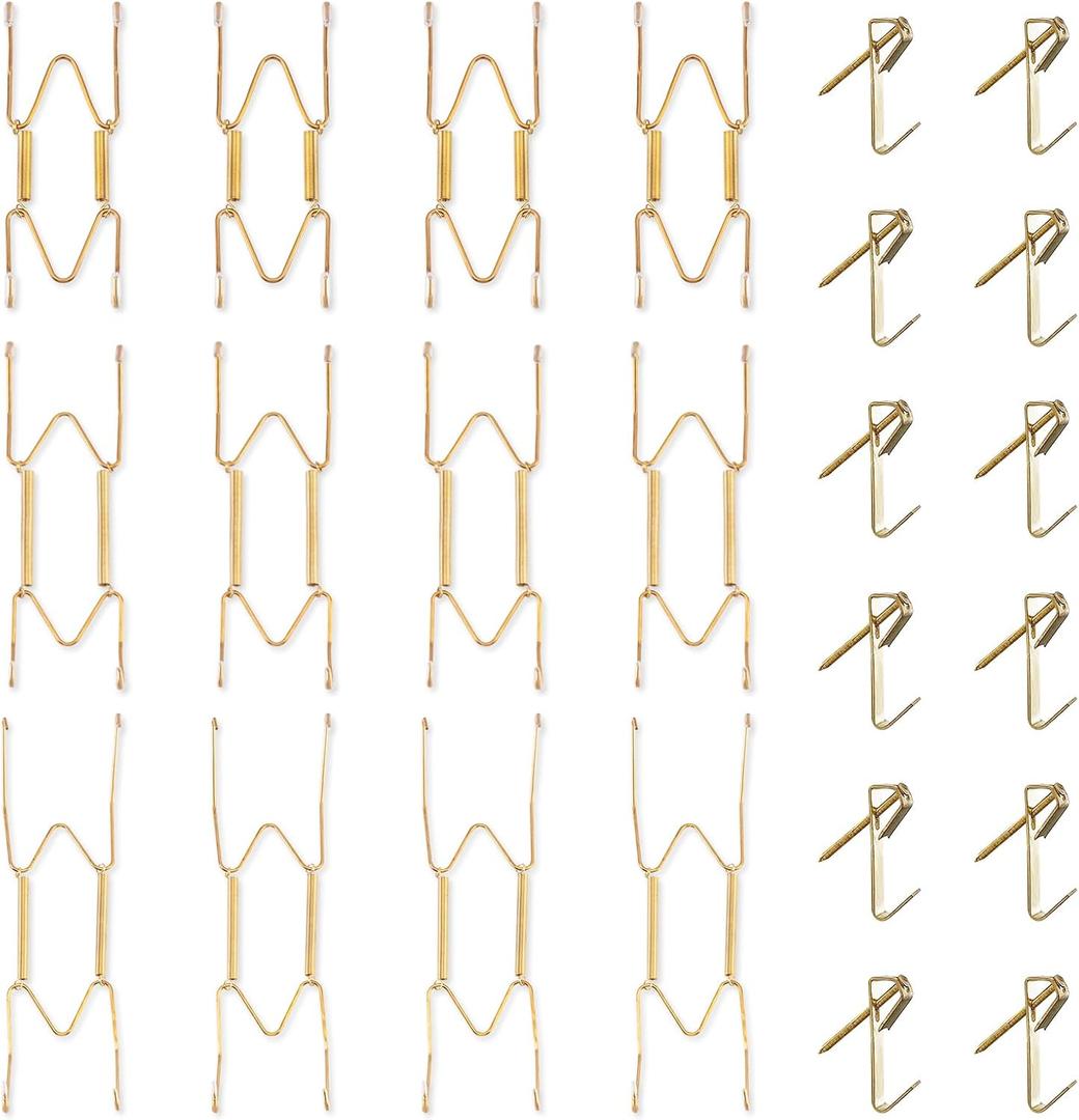 Bilillo 12 Pieces Invisible Wall Plate Hangers 4/6/8 Inches Wall Plate Hangers Stainless Steel Decorative with 12 Pieces Hook with Nails Suitable for 4-10 inch Decorative Antique and Arts(Gold)