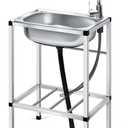 Tandefio Freestanding Outdoor Kitchen Utility Sink Set Stainless Steel Single Bowl Sink Commercial Restaurant Utility Portable Sink for Restaurant Cafe Bar Hotel Garage Laundry Room(Groovy)