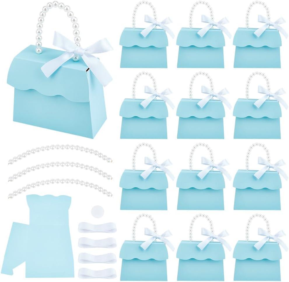 BENECREAT 16 Sets Light Cyan Wedding Favors Box DIY Set, 5.44.22.4 inch Decorative Gift Boxes with Pearl Handle, Ribbons, Stickers, Gift Boxes for Birthday, Party Favor