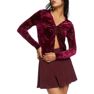Forever 21 Women's Burnout Butterfly Split-Front Top (Red, S)