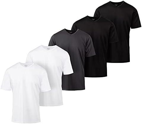 Mens Active T-Shirt - Quick-Dry Athletic Workout Training Stretch V-Neck Short Sleeve Top 5 Pack, Size -4XL