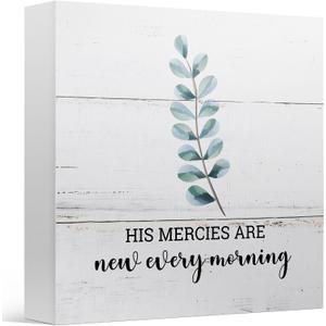 Office Desk Decor Sign for Women Gift, Bible His Mercies are New Every Morning, Wooden Sign 5x5 Inches