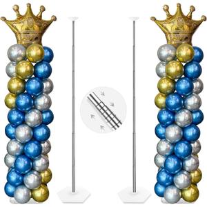 YALLOVE Balloon Column Stand Kit Set of 2, 7 Feet Height Adjustable Balloon Tower Pillar with Reusable Metal Telescopic Design for Birthday, Wedding, Baby Shower, Graduation Party Decoration