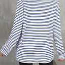 Astylish Women's 2025 Oversized Long Sleeve Shirts Button Up Striped Collared Front Pocket Top (Navy Blue)