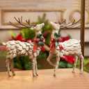 DUSVALLY Set of 2 Resin Reindeer Figurines Elk Christmas Sculpture Deer Statue for Home Decor, Tabletop Christmas Ornaments for Living Room Bedroom Bookshelf Desktop
