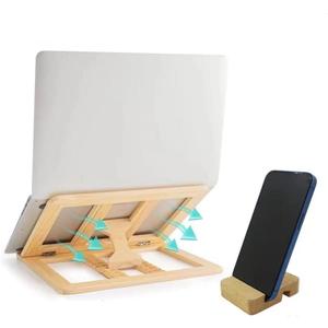 Wooden Laptop Stand for Desk with Free Phone Holder, Foldable and Adjustable Ergonomic Laptop Riser for 10-15.6 Inch Notebooks, Portable MacBook Stand (Natural Wood, Universal Fit)