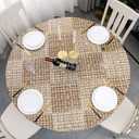 Pioggia Round Vinyl Fitted Tablecloth with Flannel Backing Elastic Table Cloth Waterproof Oil-Proof Plastic Table Cover Best for 37"-44" Round