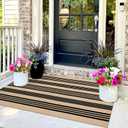Tiveney Farmhouse 3x5 Outdoor Rug, Black and Khaki Striped Rugs Washable, Cotton Woven Reversible Front Porch Rug, Layered Doormats Carpet for Entryway Outdoor Entrance Front Door Porch Patio Decor