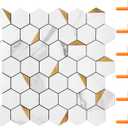 STICKGOO Peel and Stick Backsplash for Kitchen, Self-Adhesive Tile Hexagon Mosaic Tiles (10 Sheets, White Marble with Metal Gold )