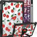 Uppuppy for iPad 5th/ 6th Gen, Air1/ Air2, Pro 9.7 Inch Case - Women Cute Girls with Stand & Pencil Holder Cover Girly Cherry Pretty Protective Hard Funda for iPad 6/ 5 Generation, Air 1st/ 2nd, Pro 9.7