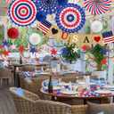 33 Pcs 4th/Fourth of July Memorial Day Decorations, Patriotic Decorations Outdoor Indoor Office USA Banner Red White Blue Star Streamer Hanging Swirls Veterans Day Decor for Independence Day