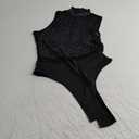 SEBOWEL Women Long Sleeves Mesh See Through Jumpsuit Bodysuit Top Leotard (Medium, 16# Black)