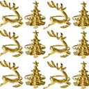 Christmas Gold Napkin Rings Set of 12 - Deer and Tree Design Holiday Napkin Holders for Festive Table Decor