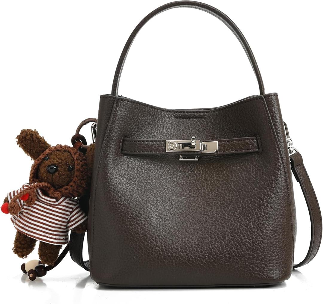 Ladies' Wallet, Light Luxury Bucket Bag, Lychee Patterned Handbag, High-End Sense, One Shoulder Versatile Crossbody Bag (Brown)