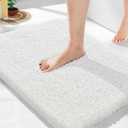 Yimobra Bathroom Rugs Non Slip Washable, Ultra Soft and Water Absorbent Bath Mats, Plush Fluffy Shower Mat Outside, Microfiber Thick Matts for Bathroom Floor/Sink, 24x17, Off White