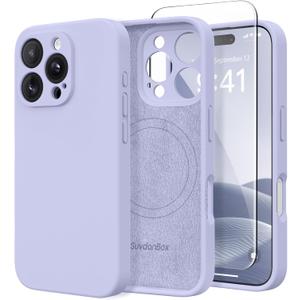Magnetic for iPhone 16 Pro Case, Compatible with MagSafe, [Full Camera Protection][Screen Protector] Silicone Shockproof Protective Phone Case for iPhone 16 Pro 6.3", Lilac