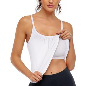 Hibelle Women's Workout Yoga Racerback Tank Tops with Built in Shelf Bra (Medium, 2.0 White)