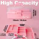 TERGOO 12in 3-Layer Plastic Craft Organizers and Storage, Portable Folding Tackle Box with Handle & Adjustable Dividers, Multipurpose Case for Sewing, Art Supplies, Medicine, Tools (Pink)