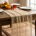 12PC Gold Gauze Table Runner 120 Inch 10FT Dining Wedding Baby Shower Holiday Birthday Sheer Tulle Table Décor