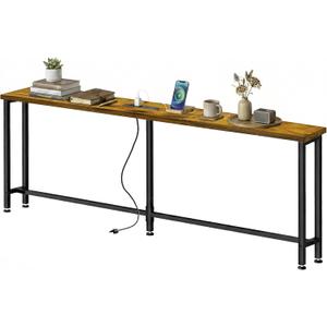 70" Narrow Sofa Table with Outlet (2 AC Outlets & 2 USB Ports), Behind Couch Table with Charging Station, Long Skinny Console Table for Living Room, Entryway and Hallway (Rustic Brown), 70.8"W x 5.9"D x 31.1"H