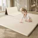 TODIBY Foam Baby Play Mat: PU Leather Waterproof Kids Playmat - Trifold Floor Mat - Large Play Mat for Playpen Thick Pad Fodable Mattress Soft Toddler Mattress Infant Cushion for Preschool (Beige)