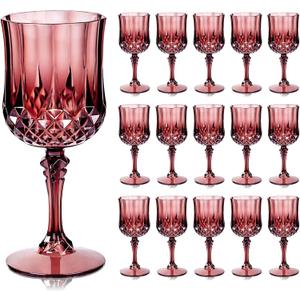 Ciaell 24PCS Burgundy Plastic Wine Glasses - 7 Oz Plastic Goblets for Party - Burgundy Vintage Drinking Glasses - Disposable Water Goblets Set for Wedding, Bar, Wine, Beer, Juice