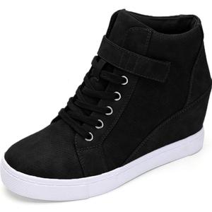 Athlefit Women's Lace Up Wedge Sneakers High Top Fashion Sneakers Ankle Booties (8.5, Black)
