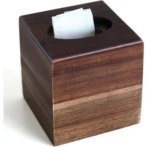 Wood Tissue Box Cover Acacia Wood Tissue Box Cover Square, Decorative Cube Facial Wooden Tissue Box Holder with Slide-Out Bottom for Bathroom, Bedroom, Dinner Table, Office, Kitchen (Natural)