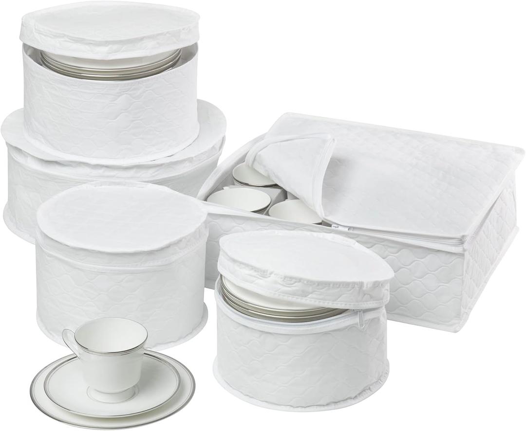 Honey-Can-Do Dinnerware Storage Containers Set, Perfect for Dish Storage, China Storage, and Cup Storage, Quilted Containers To Keep Your Heirlooms and Fine China Protected and Organized, 5-Piece Set