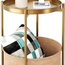 Gold Side Table, Champagne Gold End Table, Small Gold Side Table, Round Kids Nightstand with Basket, Accent Table for Living Room, Bedroom, Nursery