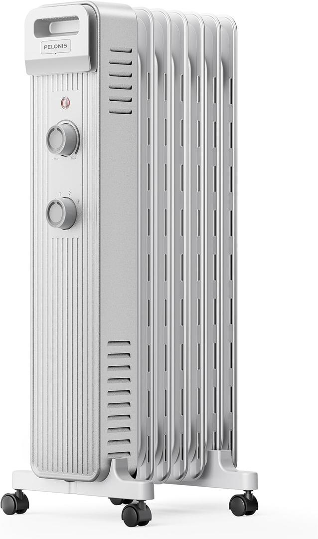 Pelonis Oil Filled Radiator Heater, 1500W Quiet Warmth Radiant Heater, 3 Heating Modes, Overheat & Tip-Over Protection, Adjustable Thermostat, Space Heaters for Indoor Use, White, 25.2 x 13.8 x 11 in