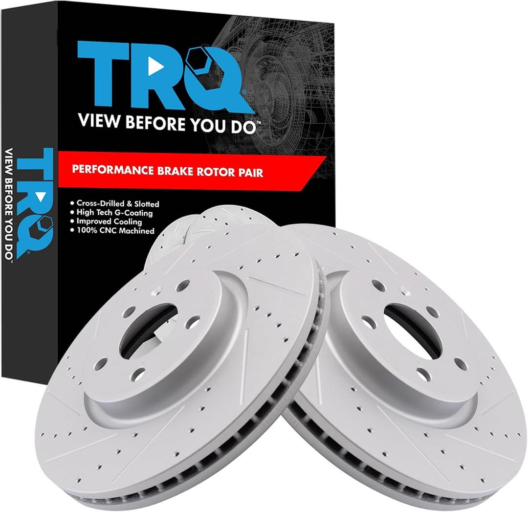 TRQ Performance Front Brake Rotor Set Coated Drilled Slotted Compatible with 09-17 Audi Q5 11-16 A4 A4 Quattro 11-17 A5 A5 Quattro 12-18 A6 A6 Quattro 13-16 allroad 12-16 A7 Quattro