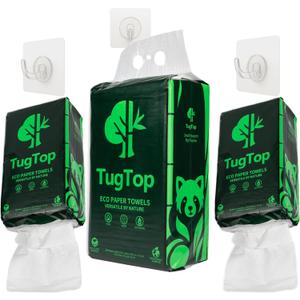 Eco Paper Towels (3 Pack, 900 Sheets + 3 Hooks) | Portable Hanging Bag Dispenser, Bamboo & Wood Blend for Car, Camping, RV, Garage, Indoors & Outdoors