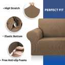 KEKUOU Stretch Single Sofa Slipcover 1 Piece Couch Sofa Cover (31"-55") Furniture Protector 1 Seater Sofa with Elastic Bottom for Kids,Pet.Jacquard Small Checked Pattern Fabric (Small,Camel)