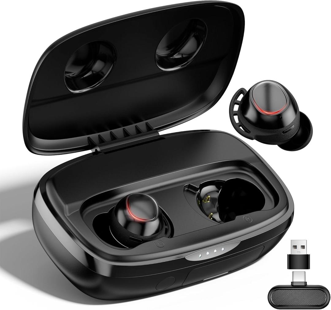 IAMJOY Gaming Earbuds, 20ms Ultra-Low Latency Wireless Earbuds, 90H Playtime, 2.4GHz Dongle & Bluetooth, Noise-Canceling Mic, Compatible with Meta Quest 3/2, PS5/4, Switch, Steam Deck, PC (Jet Black)
