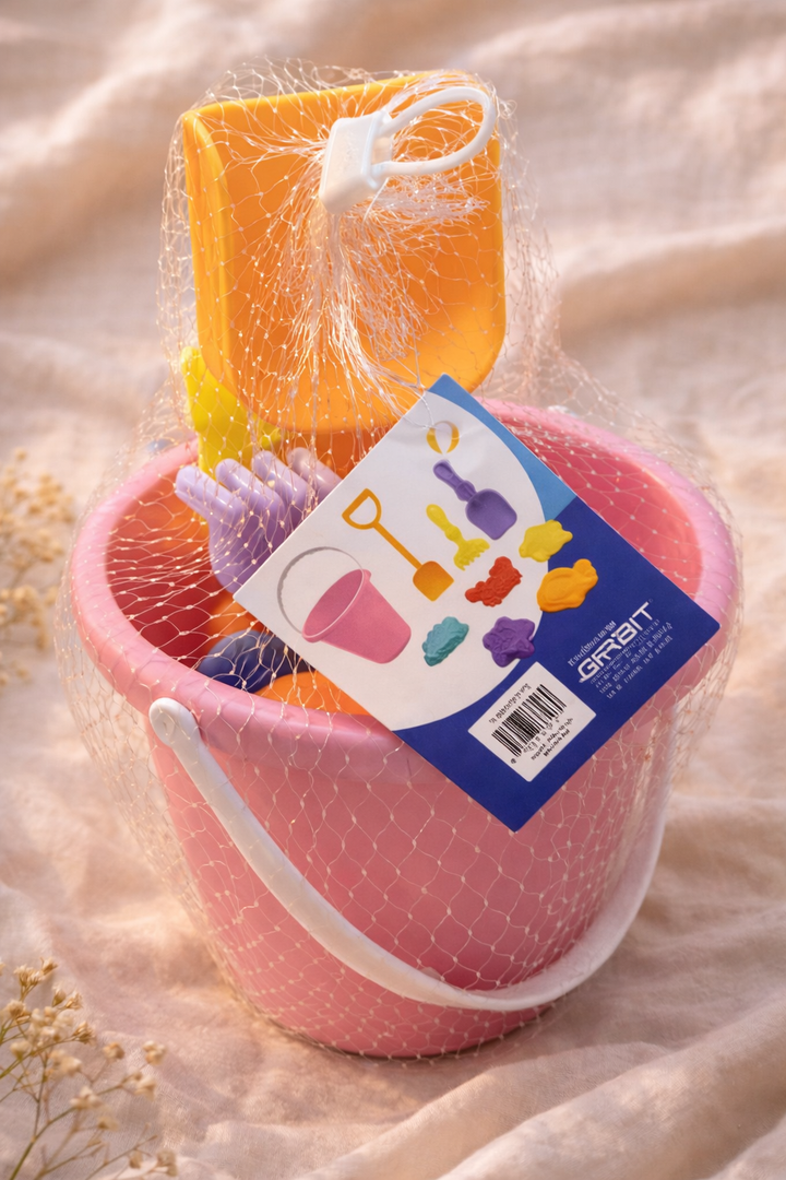 Beach Bucket Toy Set 9 Piece 1 Bucket 2 Shovels 1 Rake 5 Sand Molds