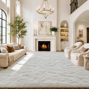 Area Rugs10x14 for Living Room,Cream Large Shaggy Carpet Plush Furry Rug