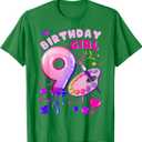 9th Birthday, Girl 9 Years, Painting Art, Number 9 T-Shirt, L