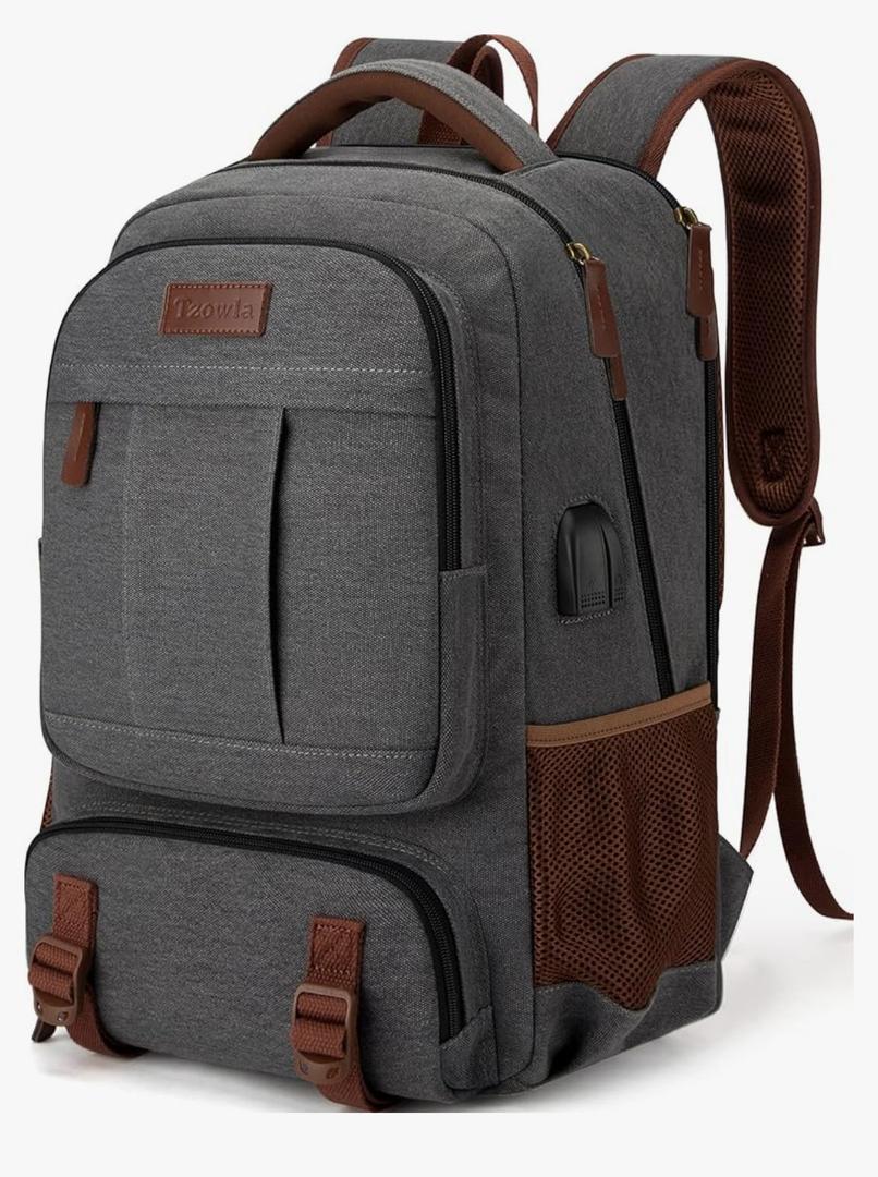 Tzowla Canvas Laptop Backpack, Bag for Men Women,Travel Work Rucksack Fits 15.6 Inch Laptop, Bookbag with USB Charging Port