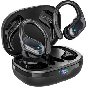 HAOYUYAN Wireless Earbuds, Sports Bluetooth Headphones, 80Hrs Playtime Ear Buds with LED Power Display, Noise Canceling Headset, IPX7 Waterproof Earphones for Workout/Running(Black)