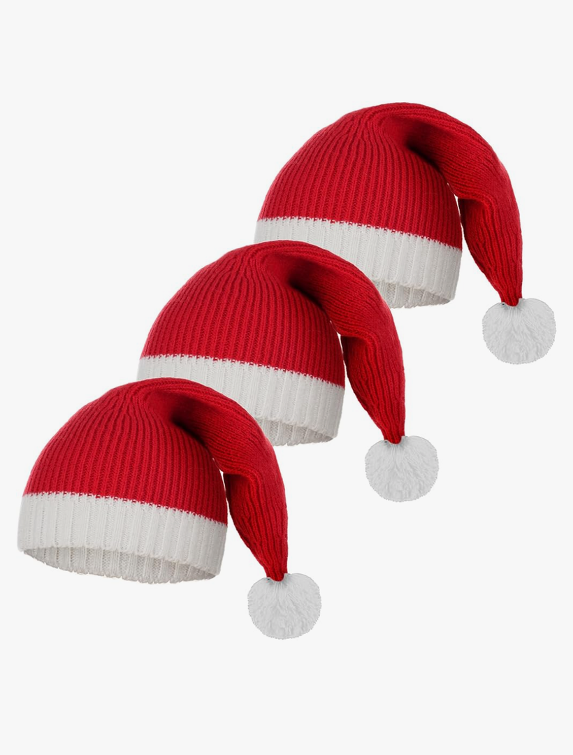 FEOYA Unisex Santa Hat Family Christmas Knitted Hats Soft Christmas Party Hat Stretchy Winter Hats