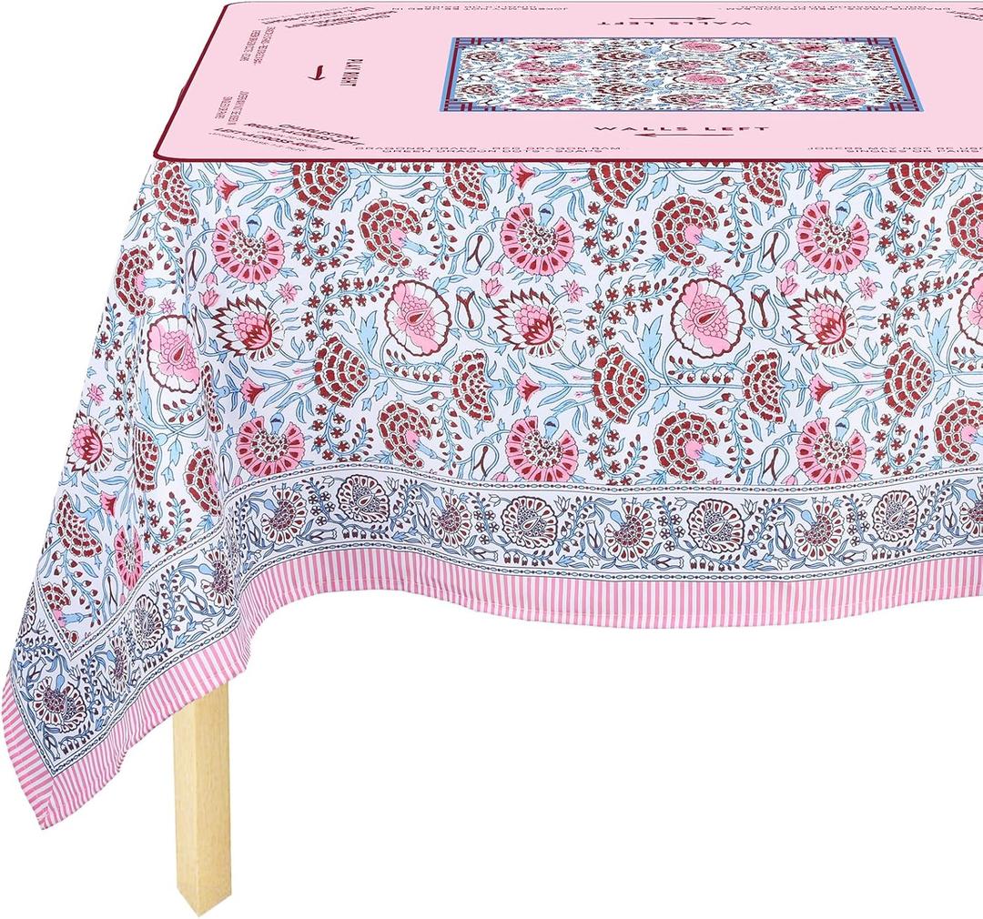 Mahjong Tablecloth 55" x 55" Polyester Square Instructional Design with Rules for Family Game Night Party Favor Supplies (Candy Pink Block)