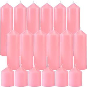18 Pcs Pink Pillar Candles Bulk SetHurricane Candles3 Different Lengths (6 Each)Dripless Unscented SmokelessGives You a Better Atmosphere When Organizing Wedding or Event Party