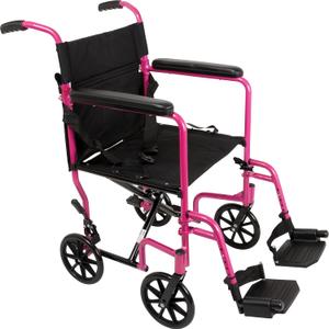 ProBasics Transport Wheelchair Lightweight Foldable with 19 inch Seat - Folding Transport Chair with Foot Rests, Foldable Wheel Chair and Lightweight Folding Wheelchair, Pink