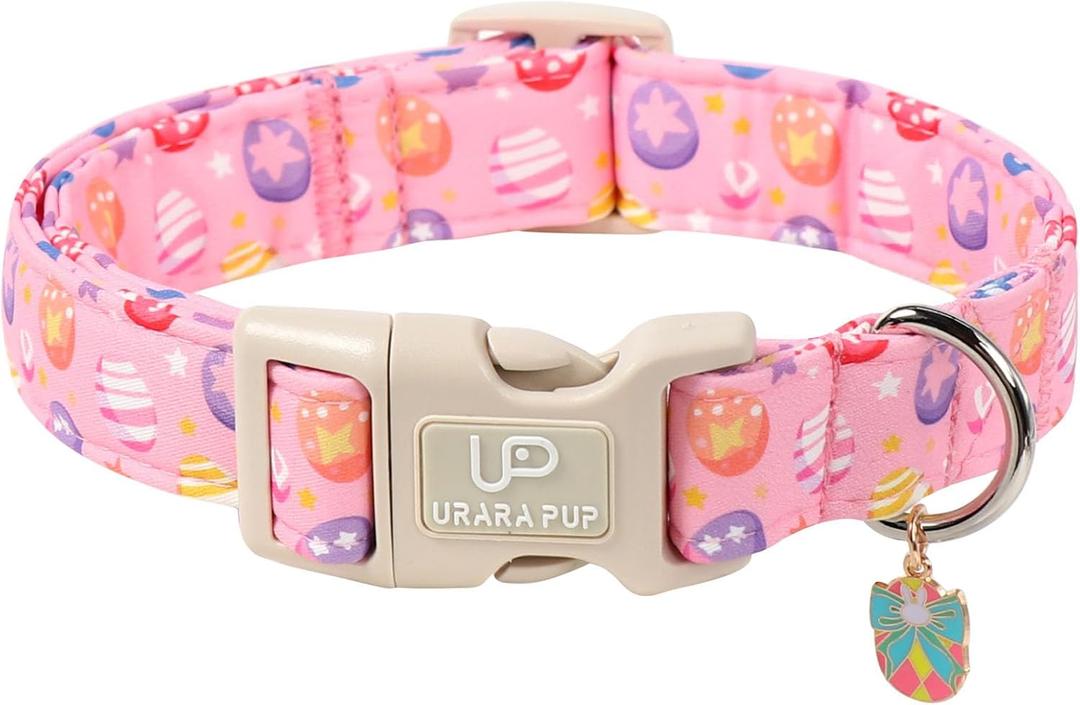 Easter Day Dog Collar, UP URARA PUP Easter Eggs Adjustable Pet Collar with Bowknot Charm, Colorful Eggs Dog Collars for Small Medium Large Dogs (XL)