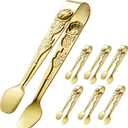 HINMAY 6PCS Mini Serving Tongs 4 Inches Small Rose Sugar Cube Tongs (Gold)