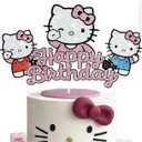 Birthday Cake Decorations, Cute Pink Glitter Happy Birthday Cake Toppers, Cartoon Party Supplies