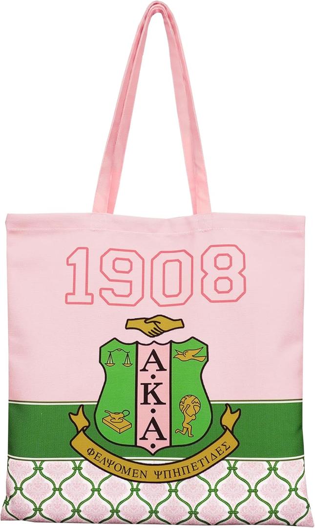 Sorority Gifts Tote Bag for Women, Pink Green Canvas Reusable Grocery Bags for Shopping Travel Work Daily Use