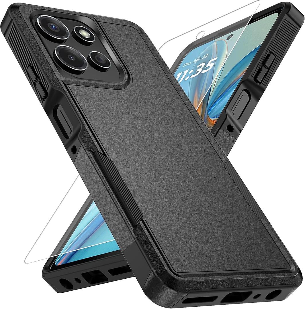 Vinve for Moto G Power 2025 Case with HD Screen Protector, Military-Grade Shockproof & Dual-Layer Protection, Anti-Slip Grip Design Phone Case, Black